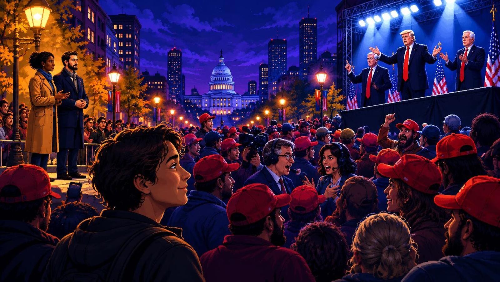 Night rally outside the Capitol, the attract art for Capitol Crashers