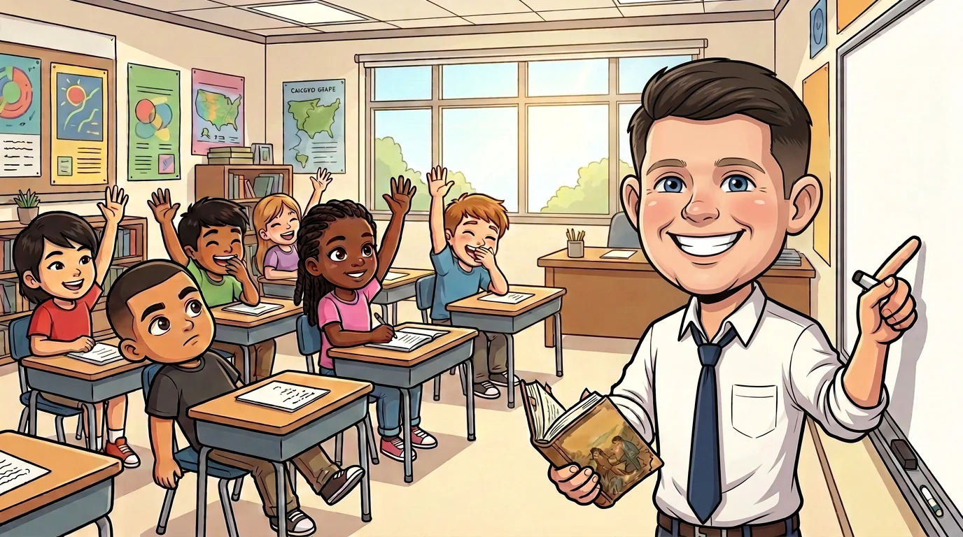 A young Talarico teaches a lively sixth-grade English class.