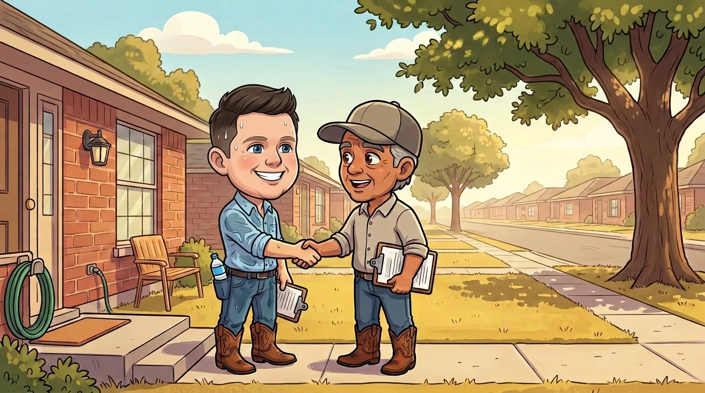 Talarico, sweaty, shakes hands with a homeowner on a hot suburban doorstep.